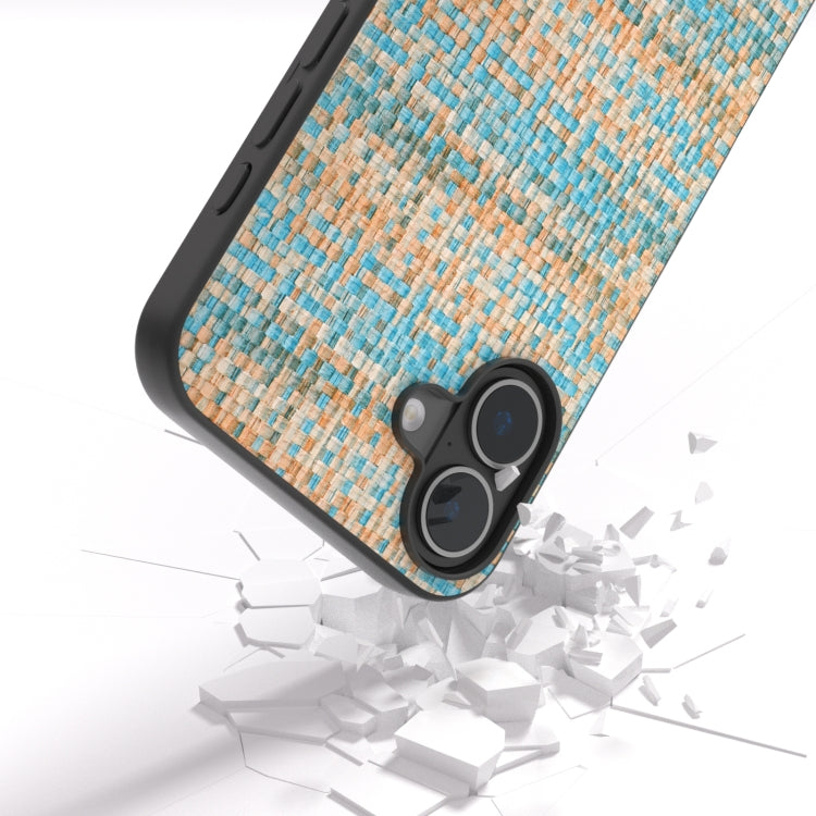 For iPhone 16 Black Frame Color Lattice Texture PU Phone Case
