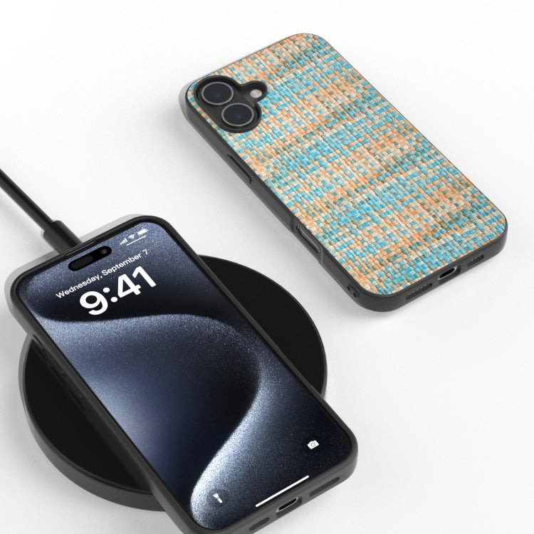 For iPhone 16 Black Frame Color Lattice Texture PU Phone Case