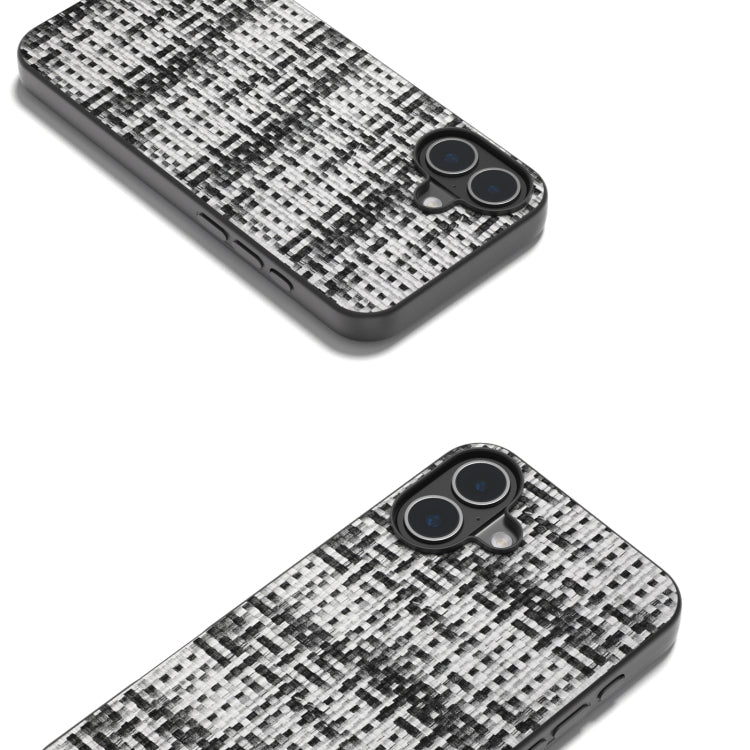 For iPhone 16 Black Frame Color Lattice Texture PU Phone Case