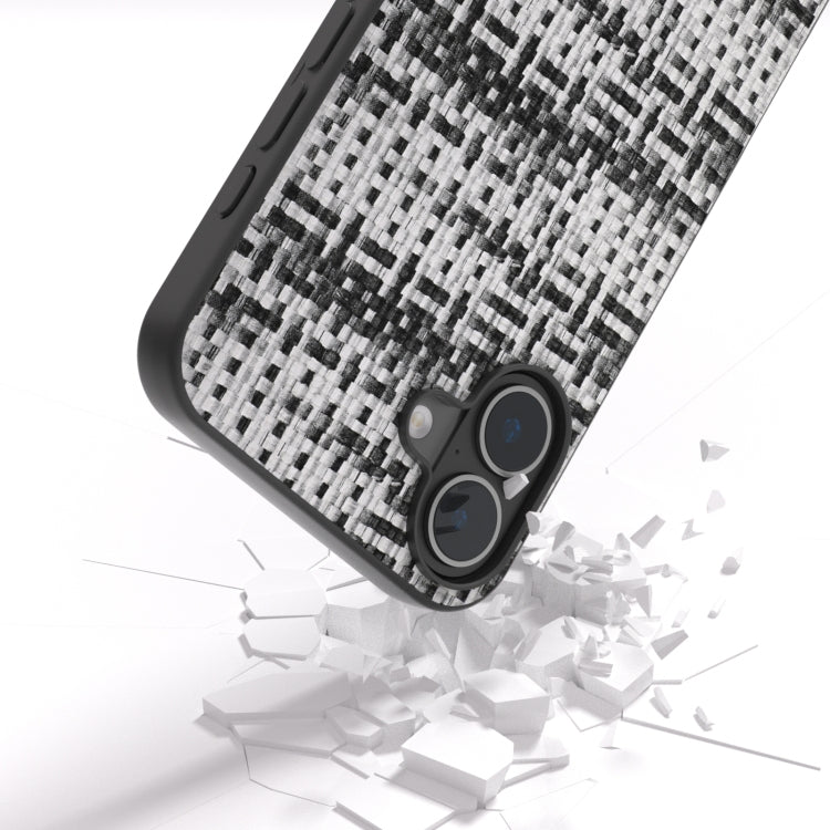 For iPhone 16 Black Frame Color Lattice Texture PU Phone Case
