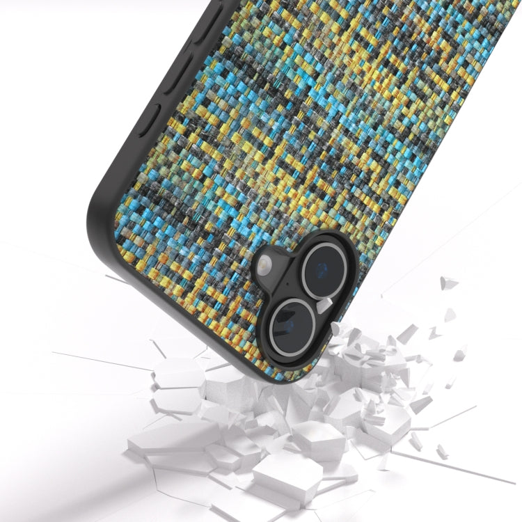 For iPhone 16 Black Frame Color Lattice Texture PU Phone Case