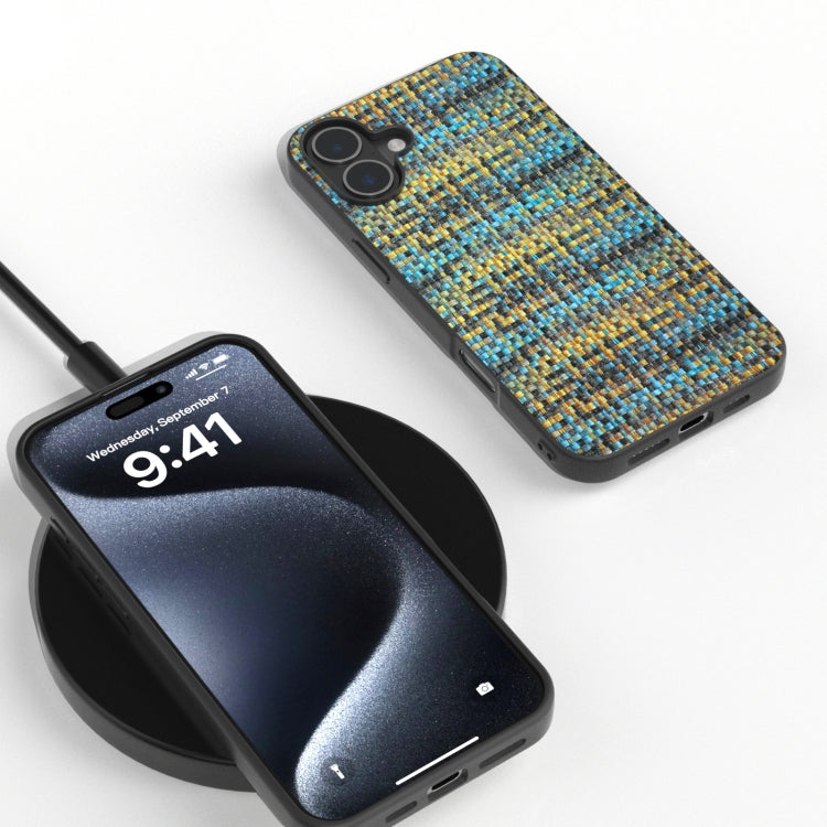 For iPhone 16 Black Frame Color Lattice Texture PU Phone Case