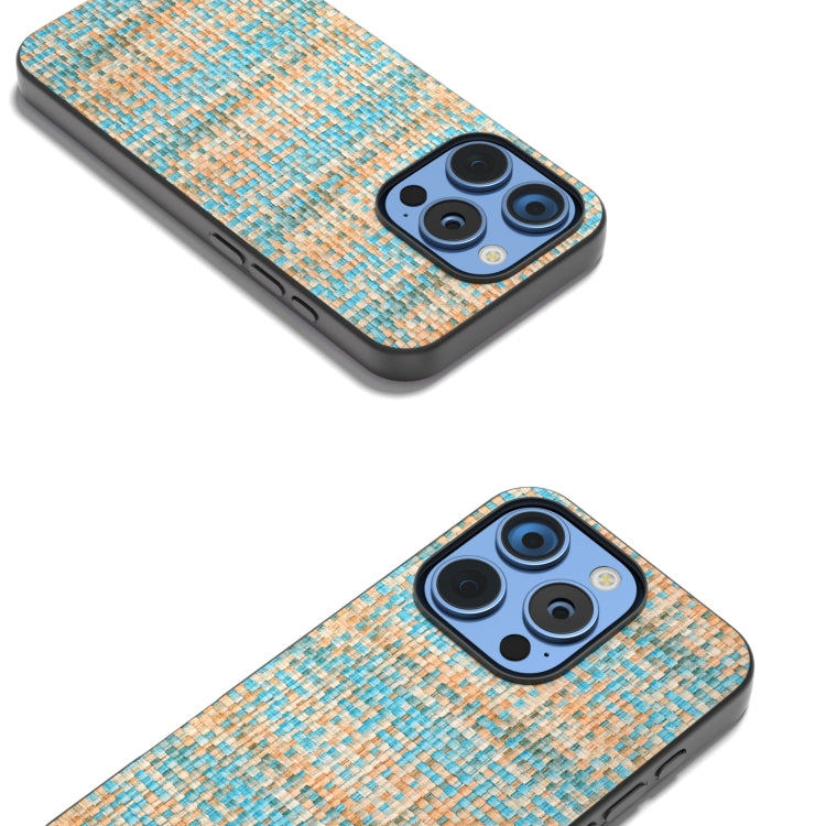 For iPhone 16 Pro Black Frame Color Lattice Texture PU Phone Case