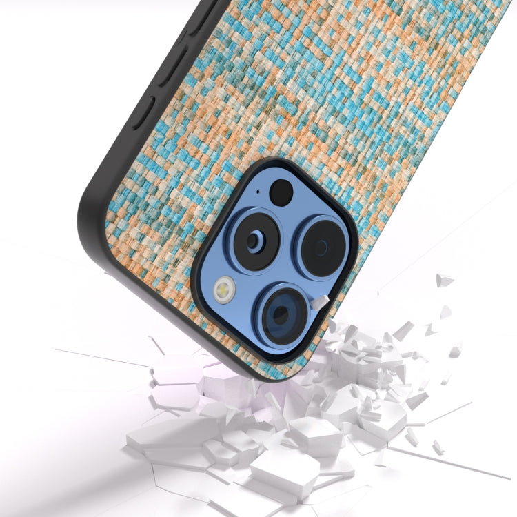 For iPhone 16 Pro Black Frame Color Lattice Texture PU Phone Case