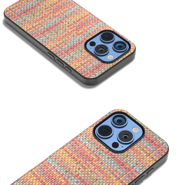 For iPhone 16 Pro Black Frame Color Lattice Texture PU Phone Case