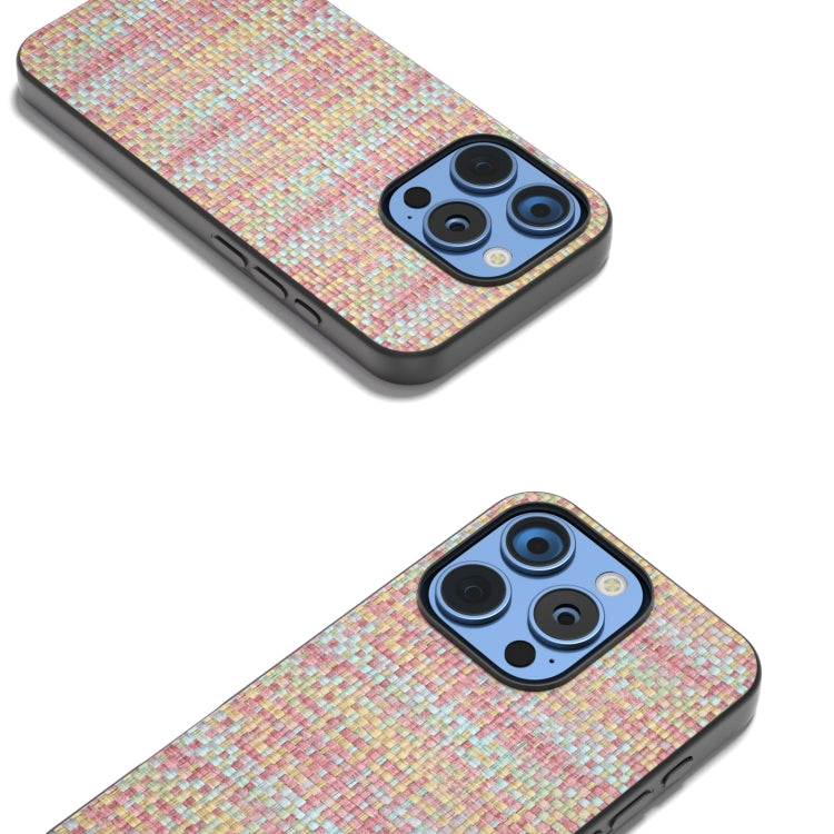 For iPhone 16 Pro Black Frame Color Lattice Texture PU Phone Case