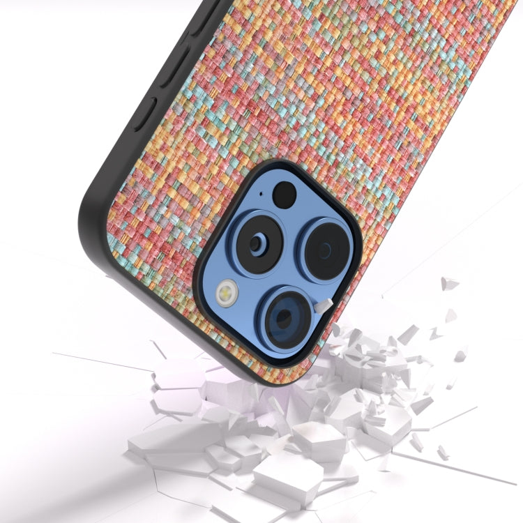 For iPhone 16 Pro Max Black Frame Color Lattice Texture PU Phone Case