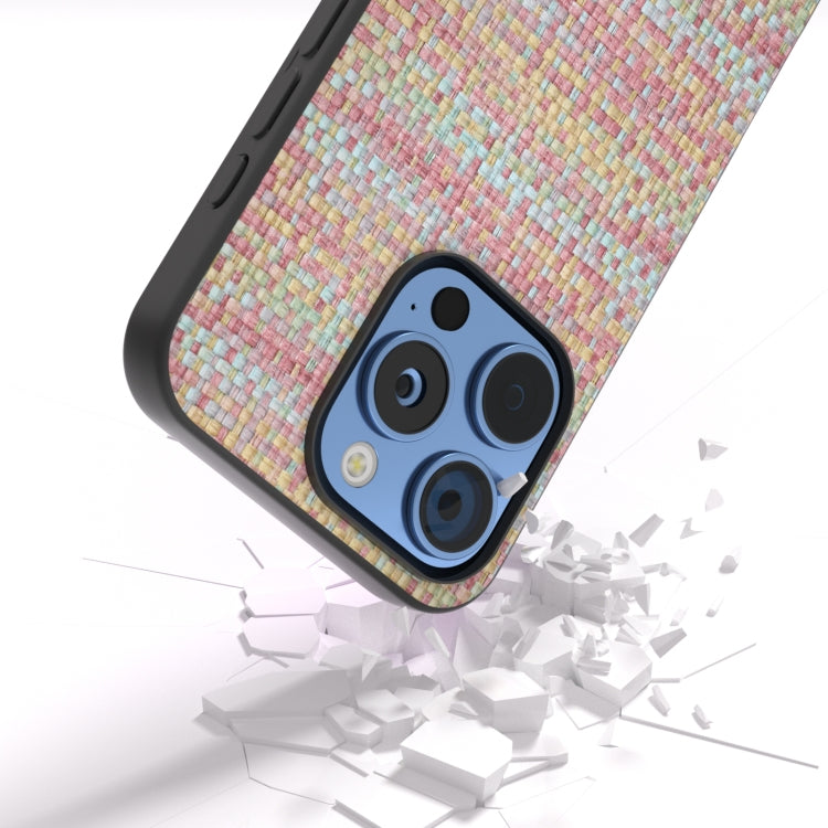 For iPhone 16 Pro Max Black Frame Color Lattice Texture PU Phone Case