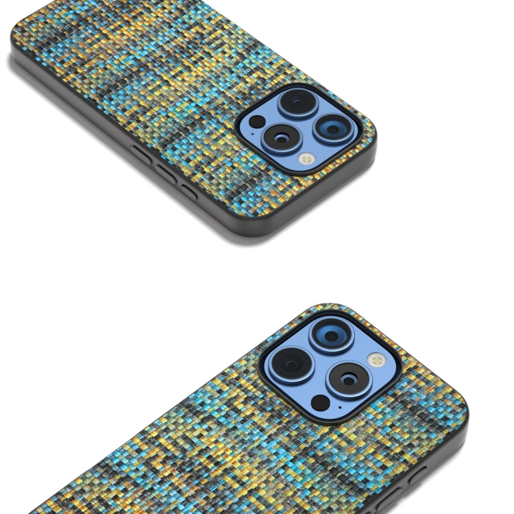 For iPhone 16 Pro Max Black Frame Color Lattice Texture PU Phone Case
