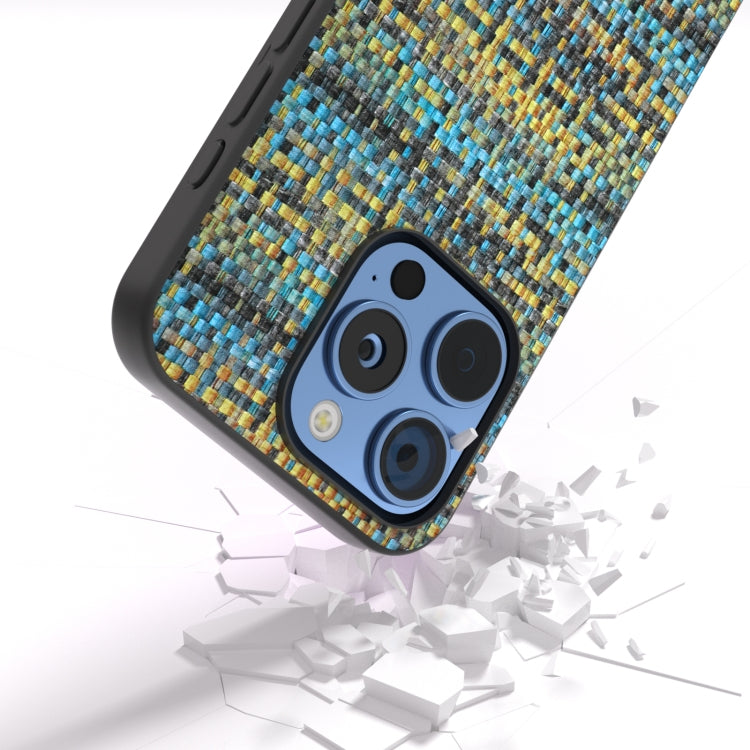 For iPhone 16 Pro Max Black Frame Color Lattice Texture PU Phone Case
