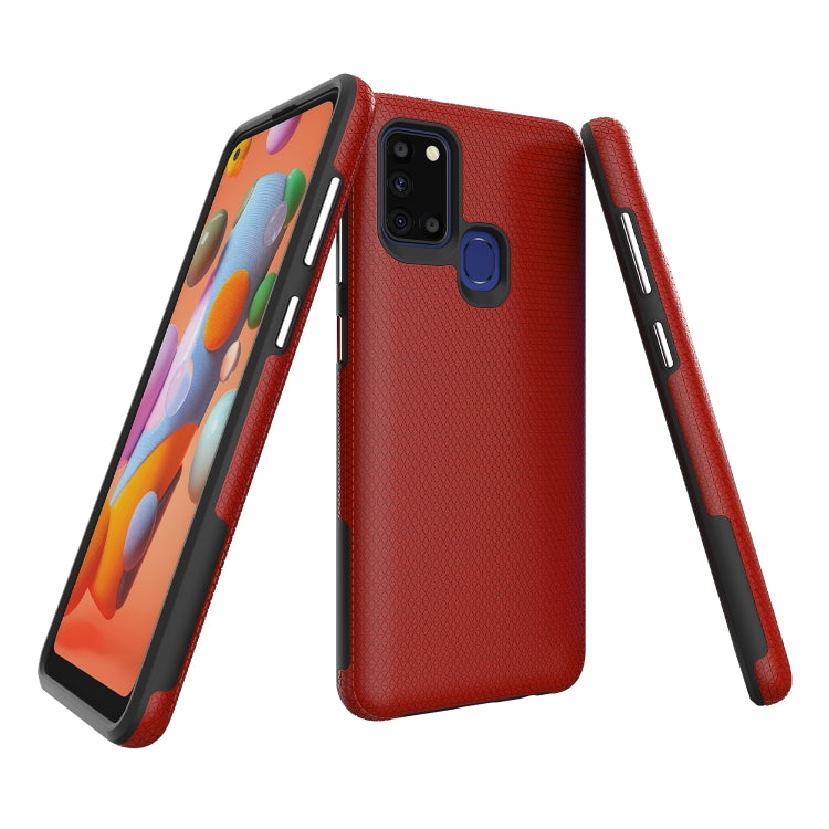 For Samsung Galaxy A21s Triangle Armor Texture TPU + PC Case