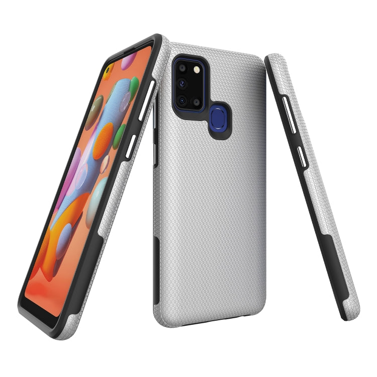 For Samsung Galaxy A21s Triangle Armor Texture TPU + PC Case