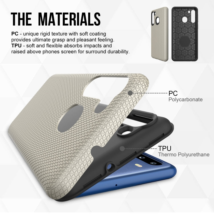 For Samsung Galaxy A21(EU Version) Triangle Armor Texture TPU + PC Case