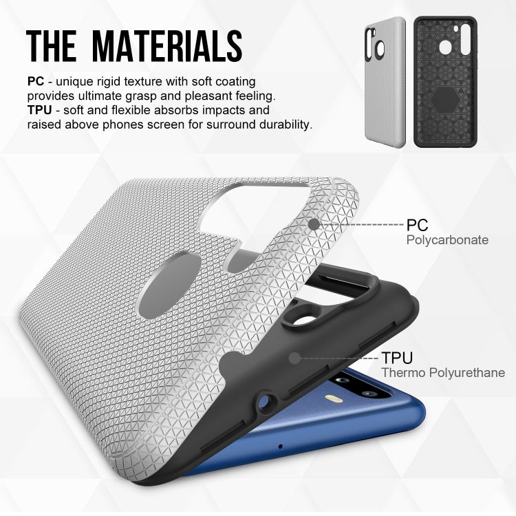 For Samsung Galaxy A21(EU Version) Triangle Armor Texture TPU + PC Case