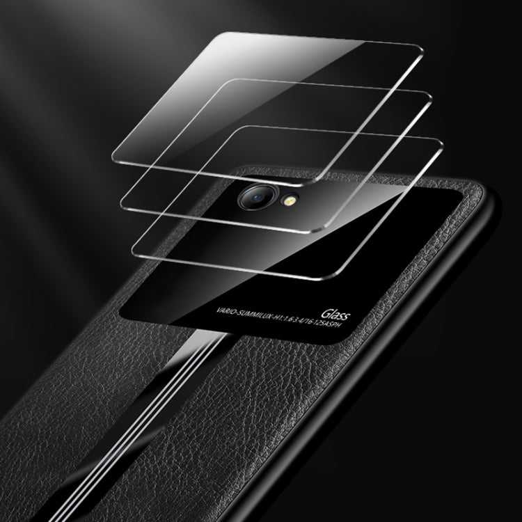 For OPPO A3 Leather Texture PU + Glass + TPU Shockproof Protective Case