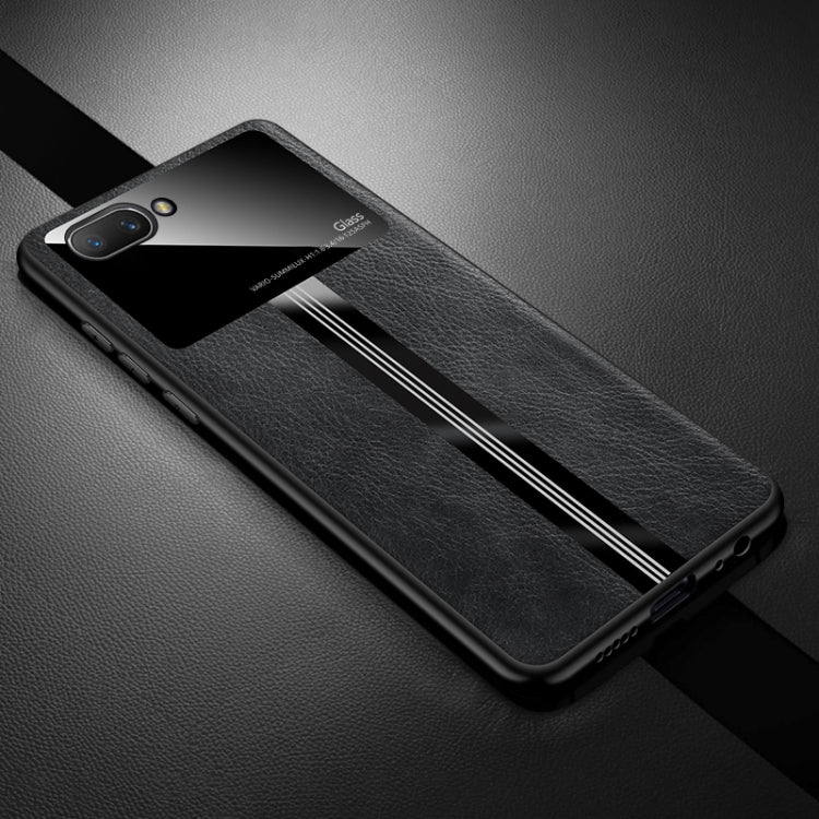 For OPPO A5 Leather Texture PU + Glass + TPU Shockproof Protective Case