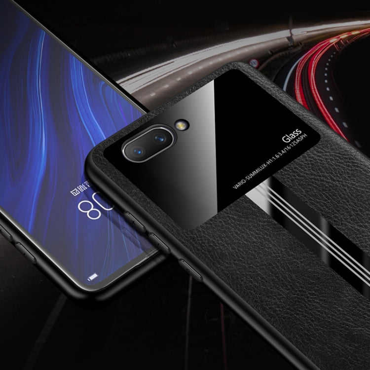 For OPPO A5 Leather Texture PU + Glass + TPU Shockproof Protective Case