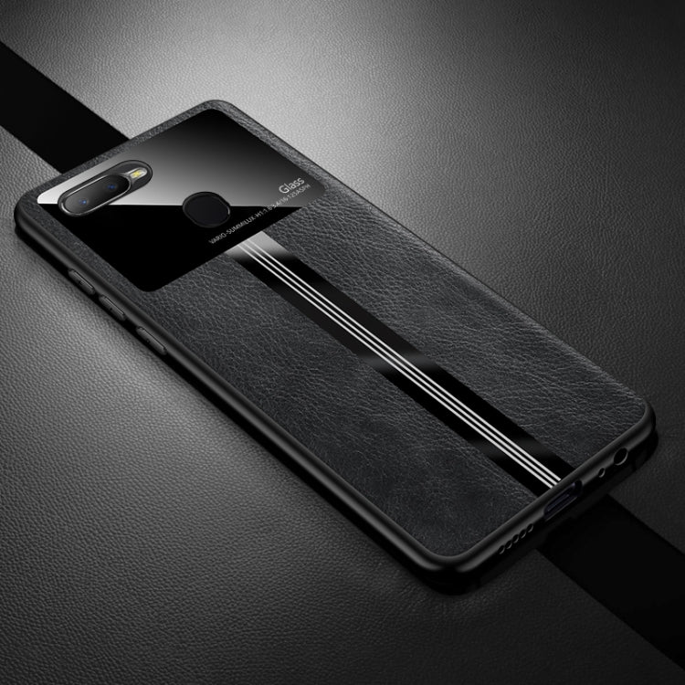 For OPPO A7X Leather Texture PU + Glass + TPU Shockproof Protective Case