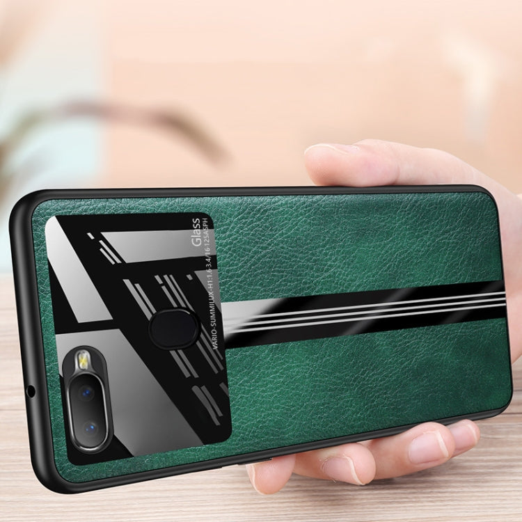 For OPPO A7X Leather Texture PU + Glass + TPU Shockproof Protective Case