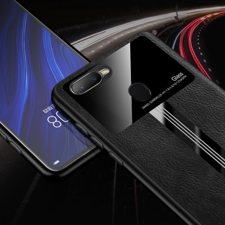 For OPPO A7X Leather Texture PU + Glass + TPU Shockproof Protective Case