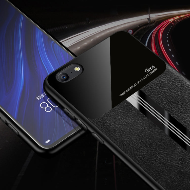 For OPPO A57 Leather Texture PU + Glass + TPU Shockproof Protective Case