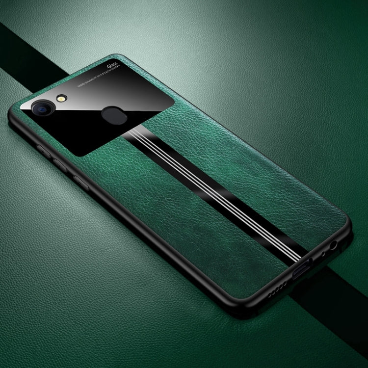 For OPPO A73 Leather Texture PU + Glass + TPU Shockproof Protective Case