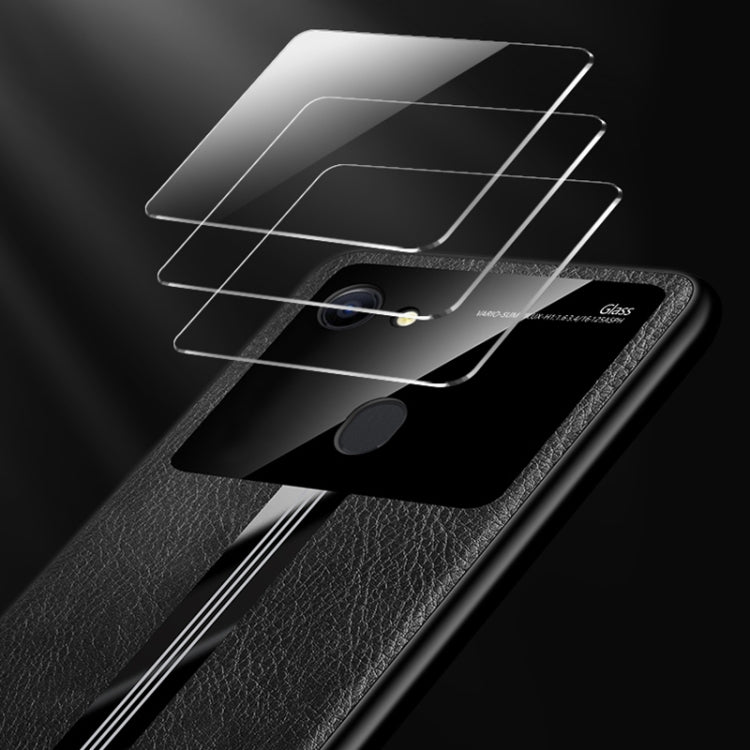 For OPPO A73 Leather Texture PU + Glass + TPU Shockproof Protective Case