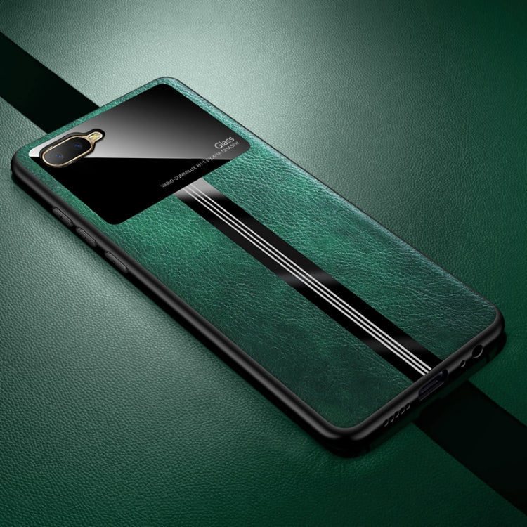 For OPPO K1 Leather Texture PU + Glass + TPU Shockproof Protective Case