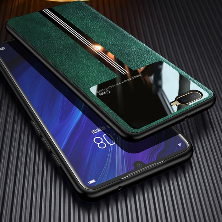 For OPPO K1 Leather Texture PU + Glass + TPU Shockproof Protective Case