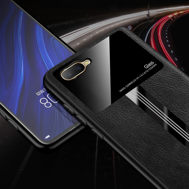 For OPPO K1 Leather Texture PU + Glass + TPU Shockproof Protective Case