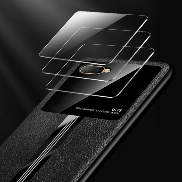 For OPPO K1 Leather Texture PU + Glass + TPU Shockproof Protective Case