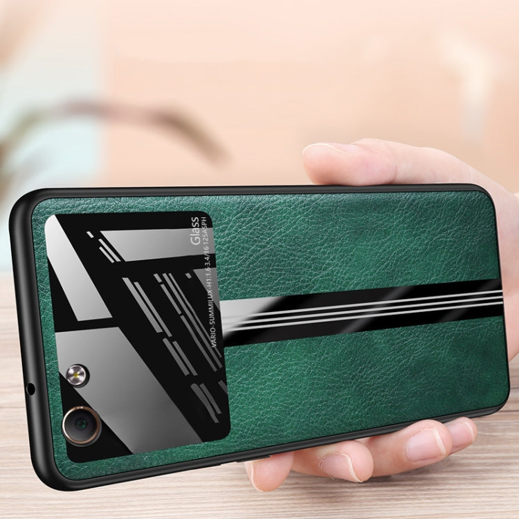 For OPPO R9S Leather Texture PU + Glass + TPU Shockproof Protective Case