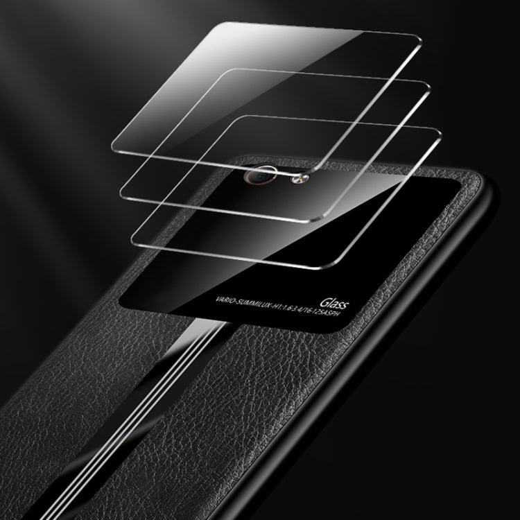 For OPPO R9S Leather Texture PU + Glass + TPU Shockproof Protective Case