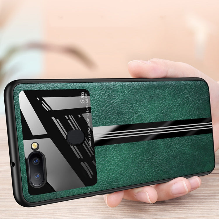 For OPPO R11s Leather Texture PU + Glass + TPU Shockproof Protective Case