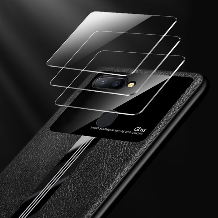 For OPPO R11s Leather Texture PU + Glass + TPU Shockproof Protective Case