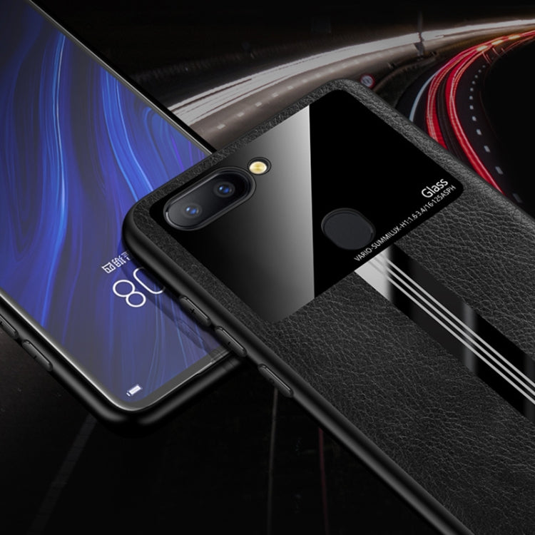 For OPPO R15 Pro Leather Texture PU + Glass + TPU Shockproof Protective Case