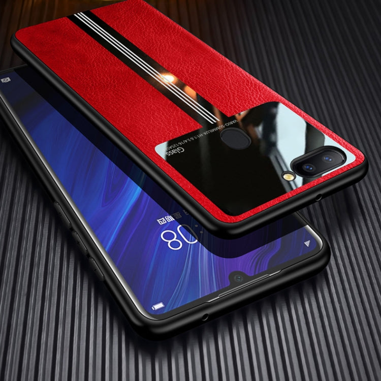 For OPPO R15 Pro Leather Texture PU + Glass + TPU Shockproof Protective Case