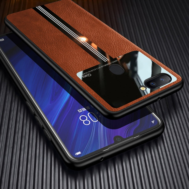 For OPPO R15 Pro Leather Texture PU + Glass + TPU Shockproof Protective Case