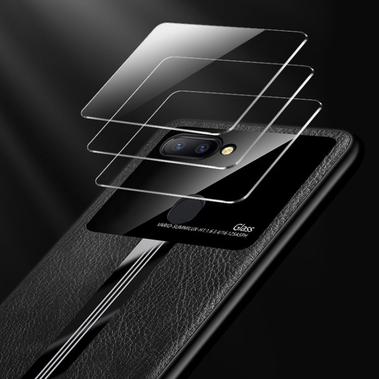For OPPO R15 Pro Leather Texture PU + Glass + TPU Shockproof Protective Case