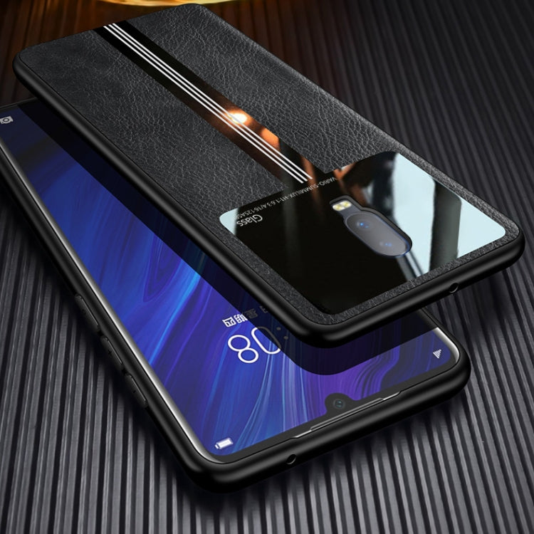 For OPPO R17 Leather Texture PU + Glass + TPU Shockproof Protective Case