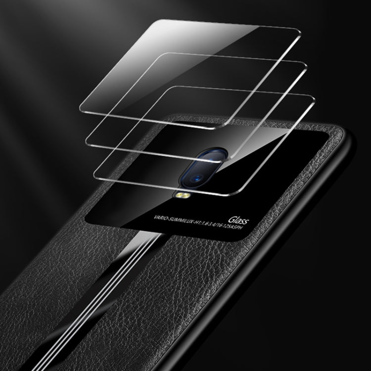 For OPPO R17 Leather Texture PU + Glass + TPU Shockproof Protective Case