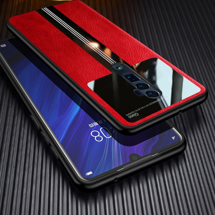 For OPPO Reno 10x zoom Leather Texture PU + Glass + TPU Shockproof Protective Case
