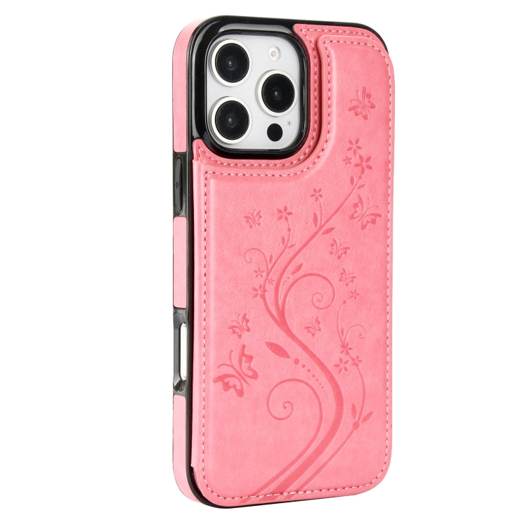 For iPhone 16 Pro Max Double Buckle Butterfly Embossing PU Phone Case
