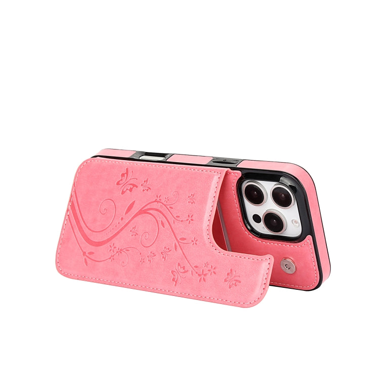 For iPhone 16 Pro Max Double Buckle Butterfly Embossing PU Phone Case