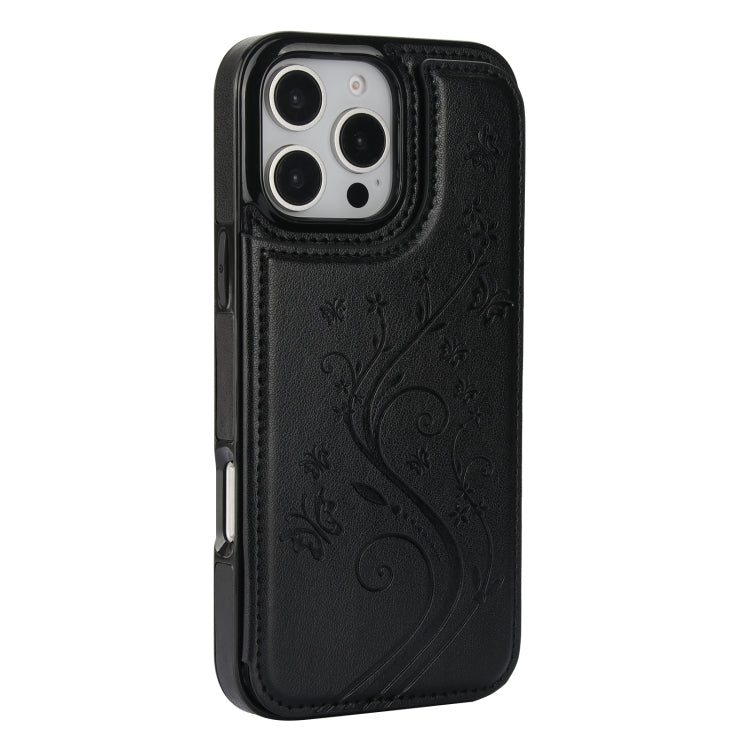 For iPhone 16 Pro Max Double Buckle Butterfly Embossing PU Phone Case