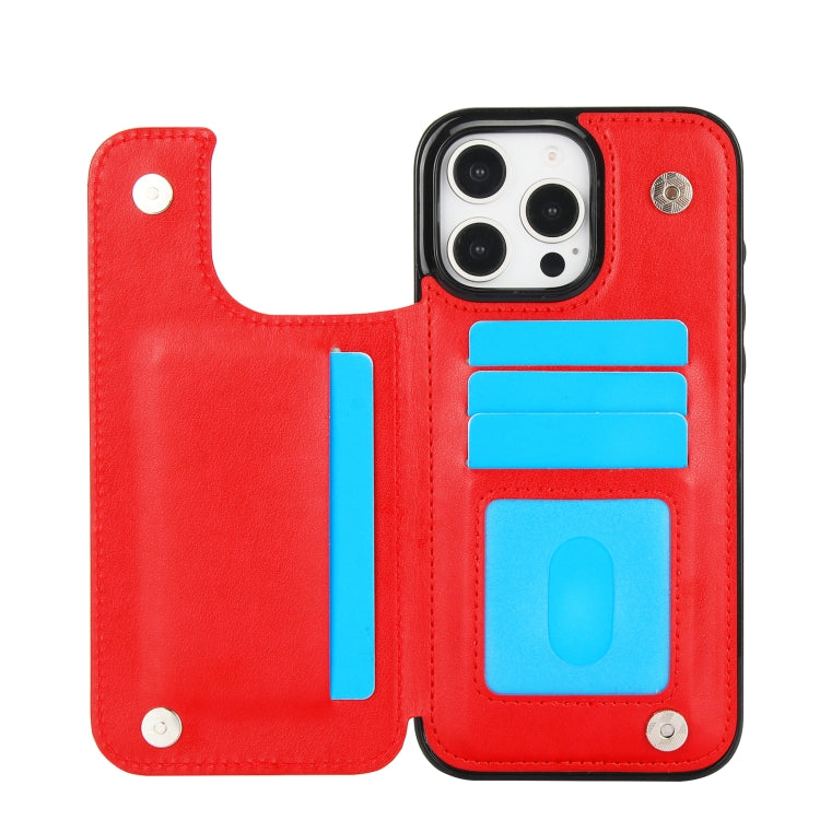 For iPhone 16 Pro Max Double Buckle Butterfly Embossing PU Phone Case