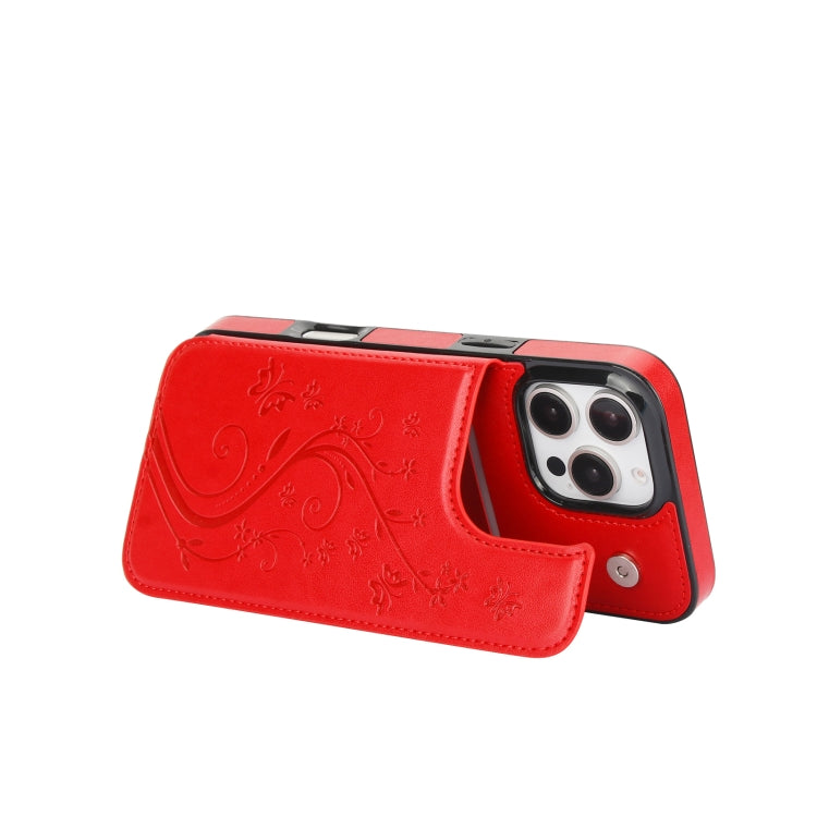 For iPhone 16 Pro Max Double Buckle Butterfly Embossing PU Phone Case