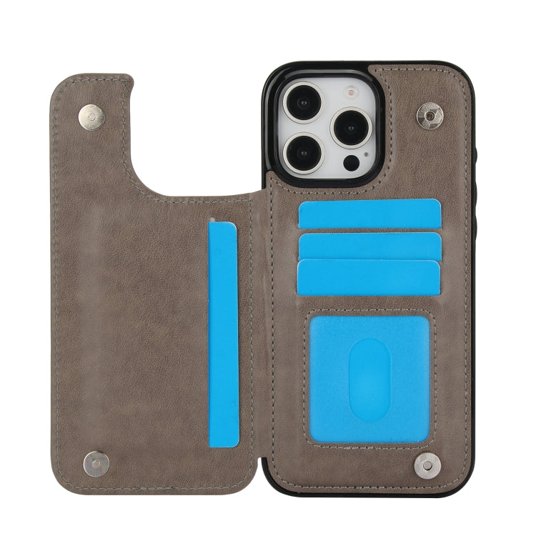 For iPhone 16 Pro Max Double Buckle Butterfly Embossing PU Phone Case