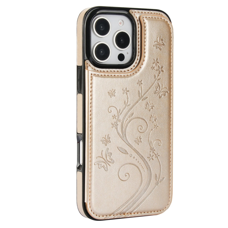 For iPhone 16 Pro Max Double Buckle Butterfly Embossing PU Phone Case