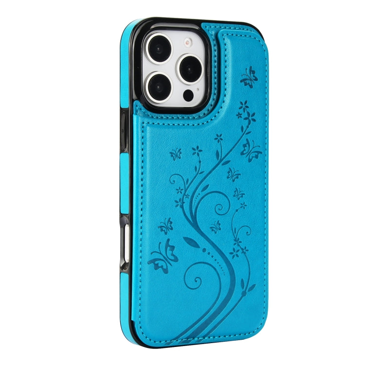 For iPhone 16 Pro Max Double Buckle Butterfly Embossing PU Phone Case